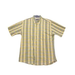 Pendleton Shirt Men’s Yellow Blue Plaid Large Short Sleeve Button Front